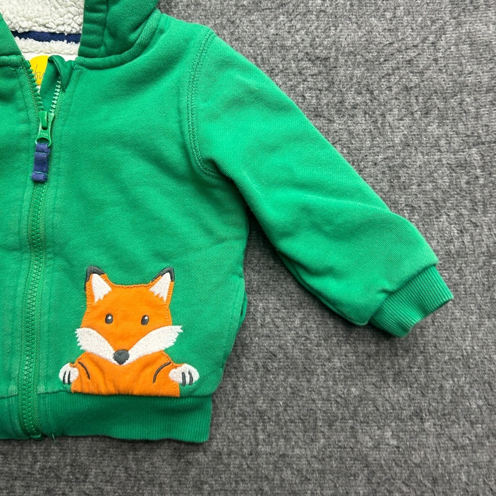 Baby Boden Hoodie Green Raccoon Fox Applique Kids Size 9-12M‎ Full Zip Boys - Picture 3 of 7